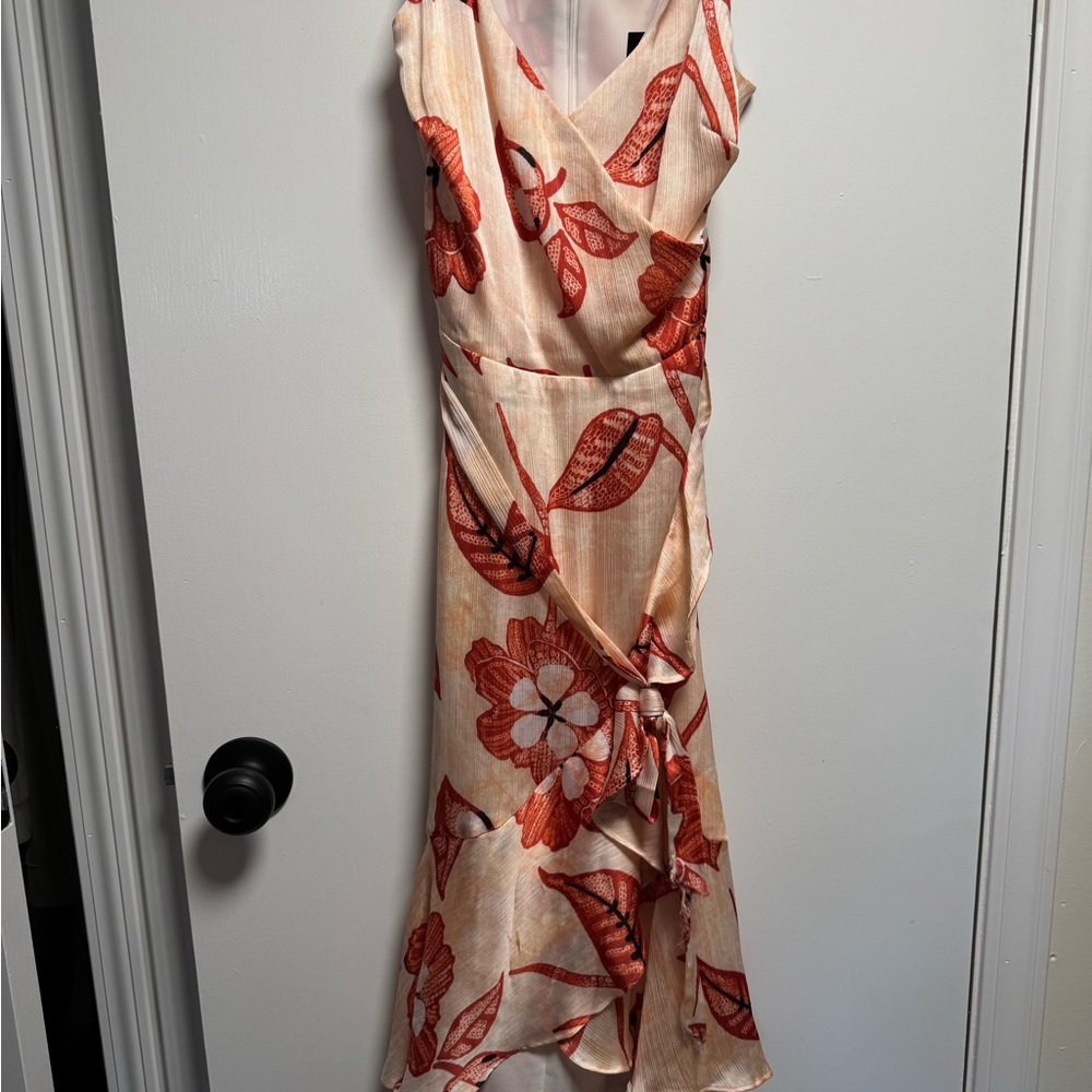 White House Black Market Asymmetrical Dress in Cream and Red